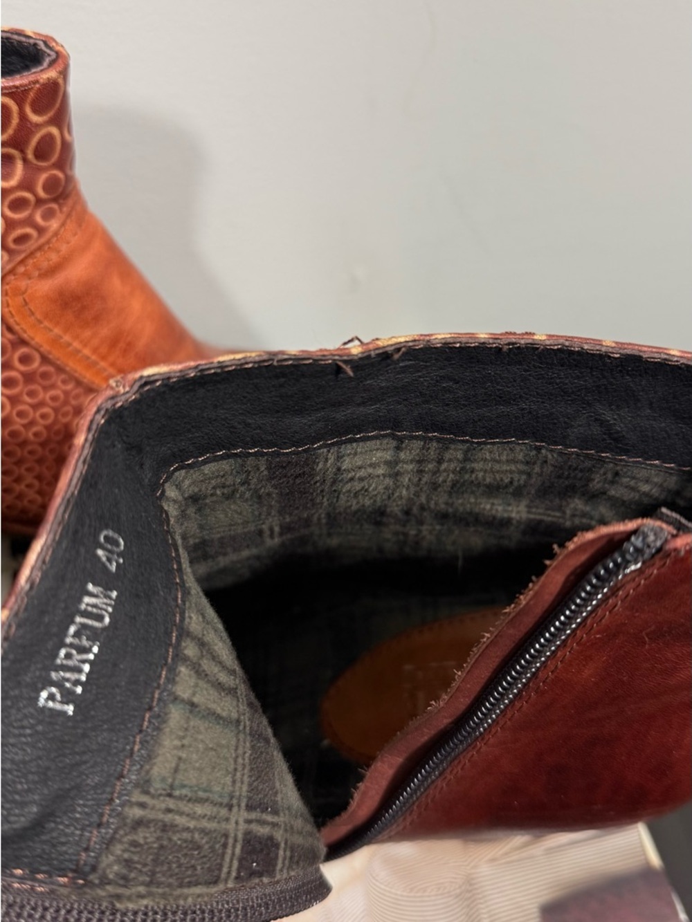 Women's Cognac Leather Ankle Booties with Decorative Cutouts - Picture 13 of 16